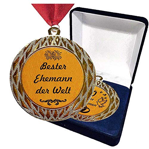 Larius Group Medaille Orden Bester Ehemann - Beste Ehefrau der Welt bzw. Wunschtext - Geschenk Geburtstag Weihnachten (Bester Ehemann + Schachtel)