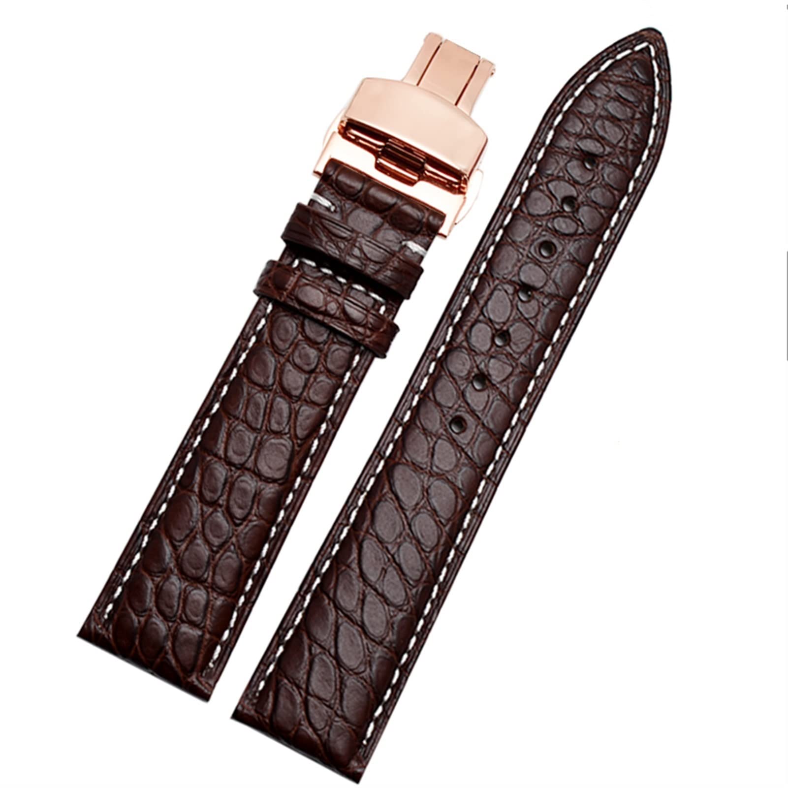 SCRUBY Crocodile -Leder -Uhrband für jedes Marken -Armband 12 13 14 15 mm Träger mit Klappverschluss(Brown white RG,13mm)