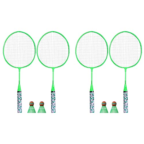 SICOSALT 4X Badminton Schläger für Kinder,Federbälle Schläger Sports Set mit 4 Bällen für Kinder Spieler Drinnen Draussen Sport Grün