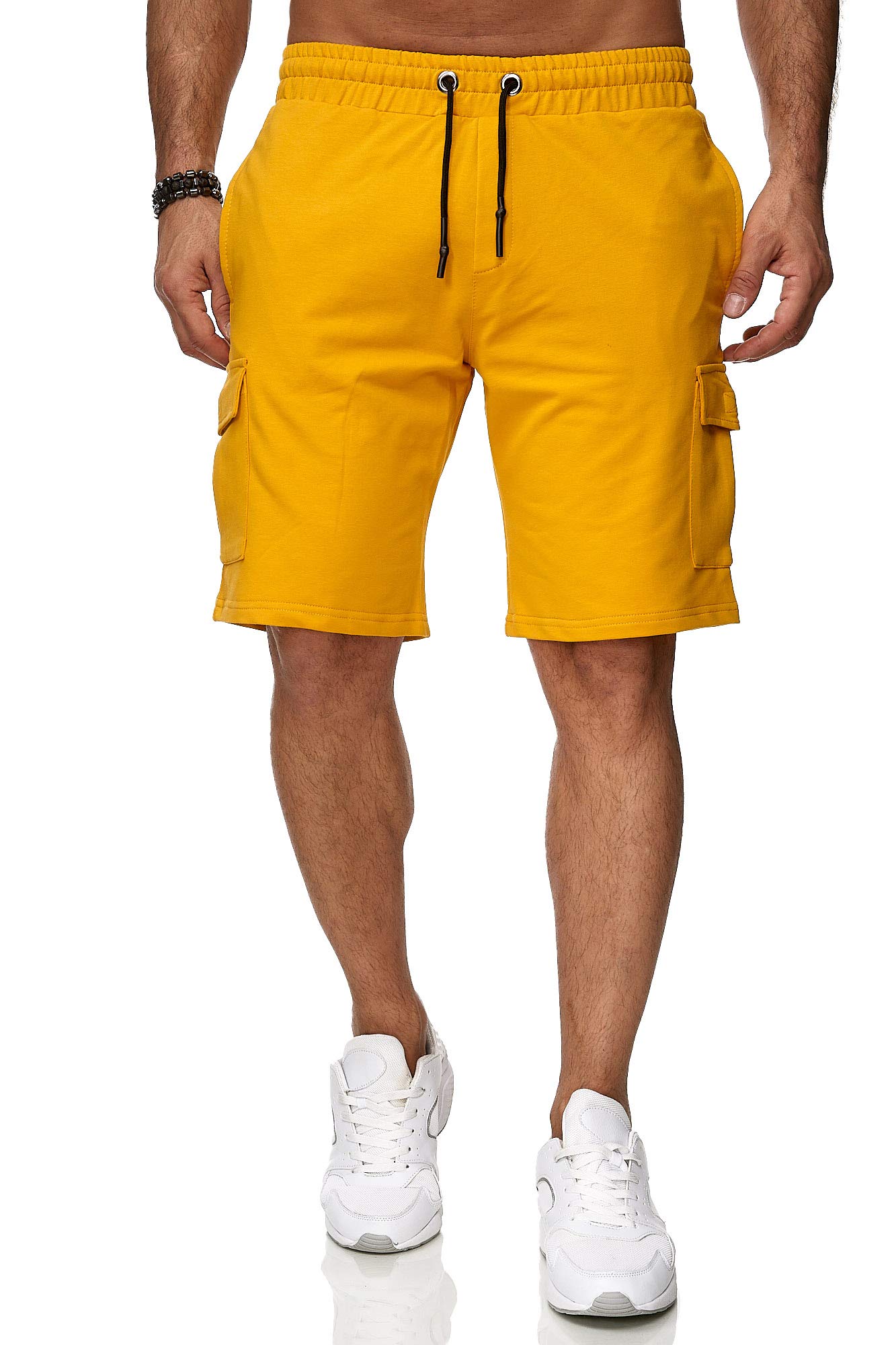 Reslad Kurze Hose Herren Cargo Bermuda Shorts Jogginghose Sport-Hose RS-5069 (M, Gelb)