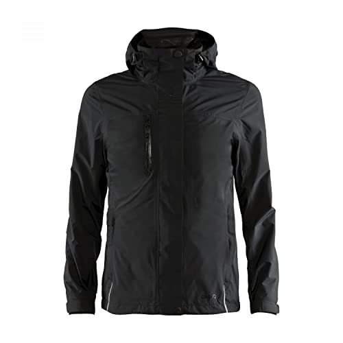 Craft URBAN RAIN JKT M | Regenjacke Herren XS | Black | Getapte Nähten, wasserdichte Reißverschlüsse | Abnehmbare Kapuze | Regenjacke Herren wasserdicht | Windbreaker Herren wasserdicht