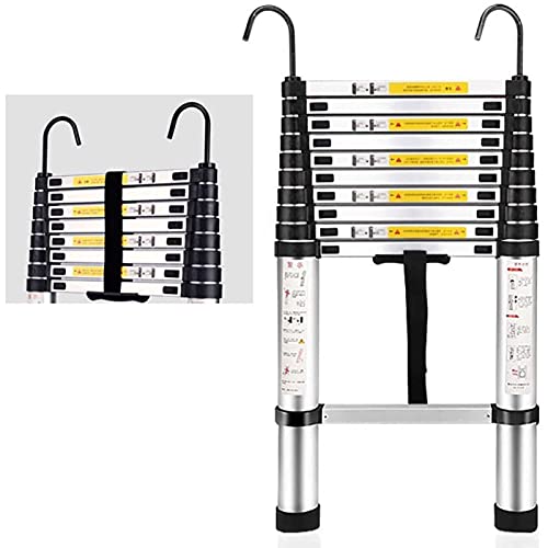 Teleskopleiter mit Stabilisatorstange und abnehmbarem Haken, tragbare, ausziehbare Aluminiumleiter, einfach zu verwenden und zu tragen, zum Klettern, für Hausbauer, Dachböden, Arbeitsplätze, Notfälle