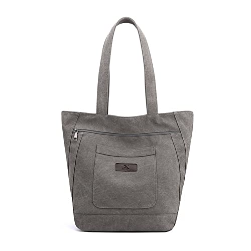 ohodhmnu Damen Tragetasche, Vintage Top-Griff Tasche Canvas Frauen Schultertasche Handtaschen Weibliche Reisetaschen Große Kapazität Einkaufstasche, grau, no pendant