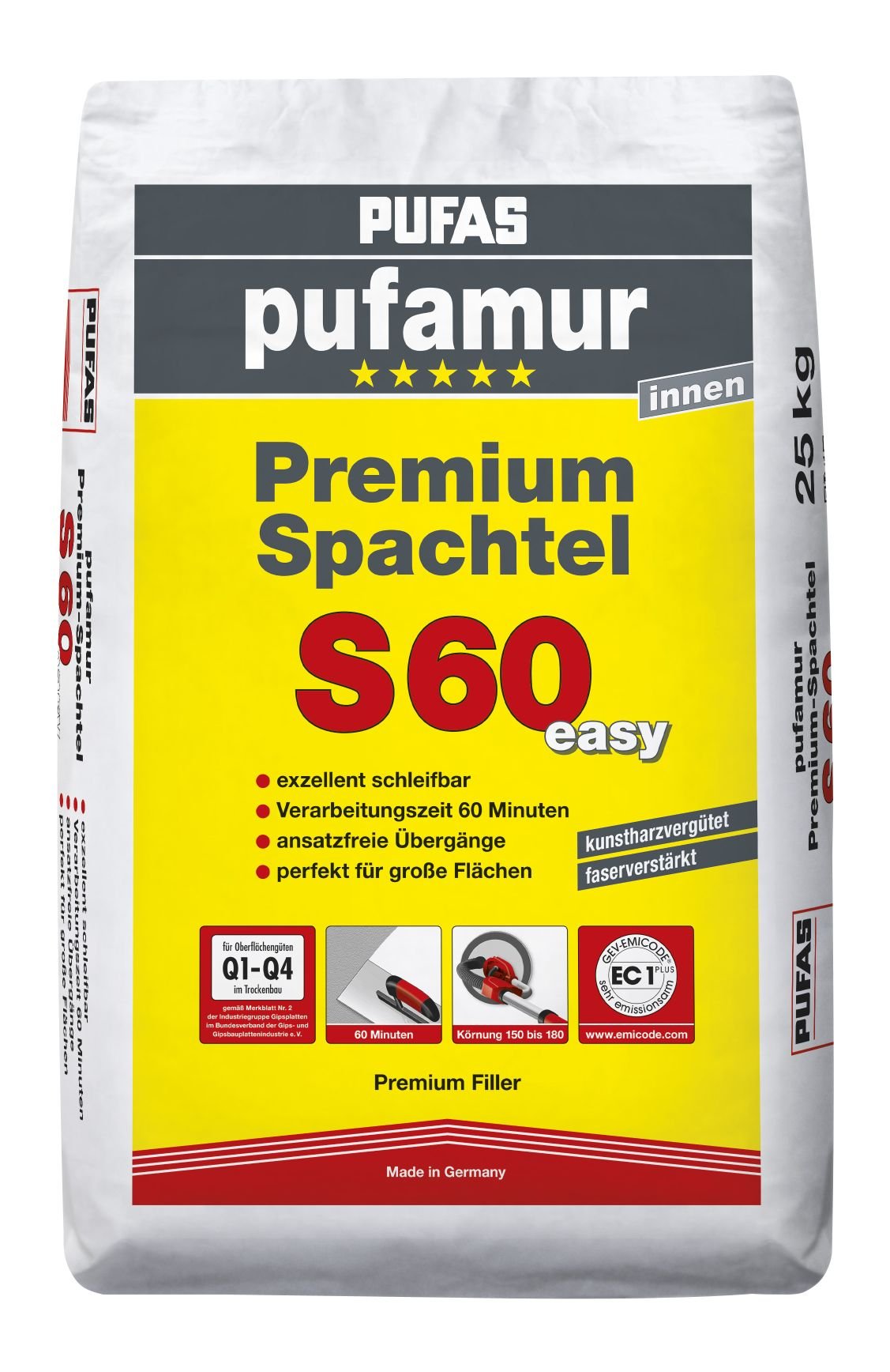 PUFAS S60 Premium Spachtel Gips-Spachtelmasse, 25kg