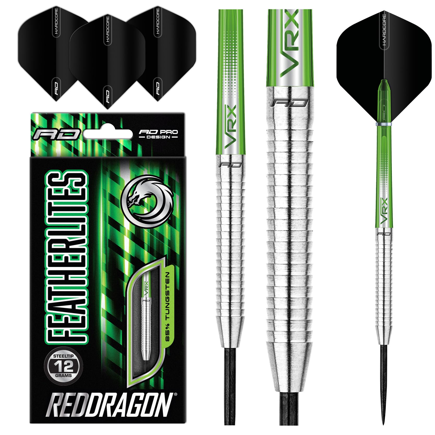 RED DRAGON Featherlite 2: 12g Tungsten Darts Set mit Flights und Schäfte