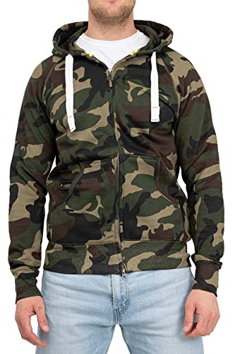 Herren Sweatjacke Zip Hoodie Kapuzenjacke Militär Tarnmuster Camouflage, Größe:XL, Farbe:Grün