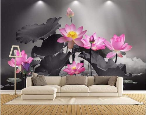 Rosa Lotusblume Lotusblatt 3D Tapete Poster Restaurant Schlafzimmer Wohnzimmer Sofa TV Dekorative Wand-200cm×140cm