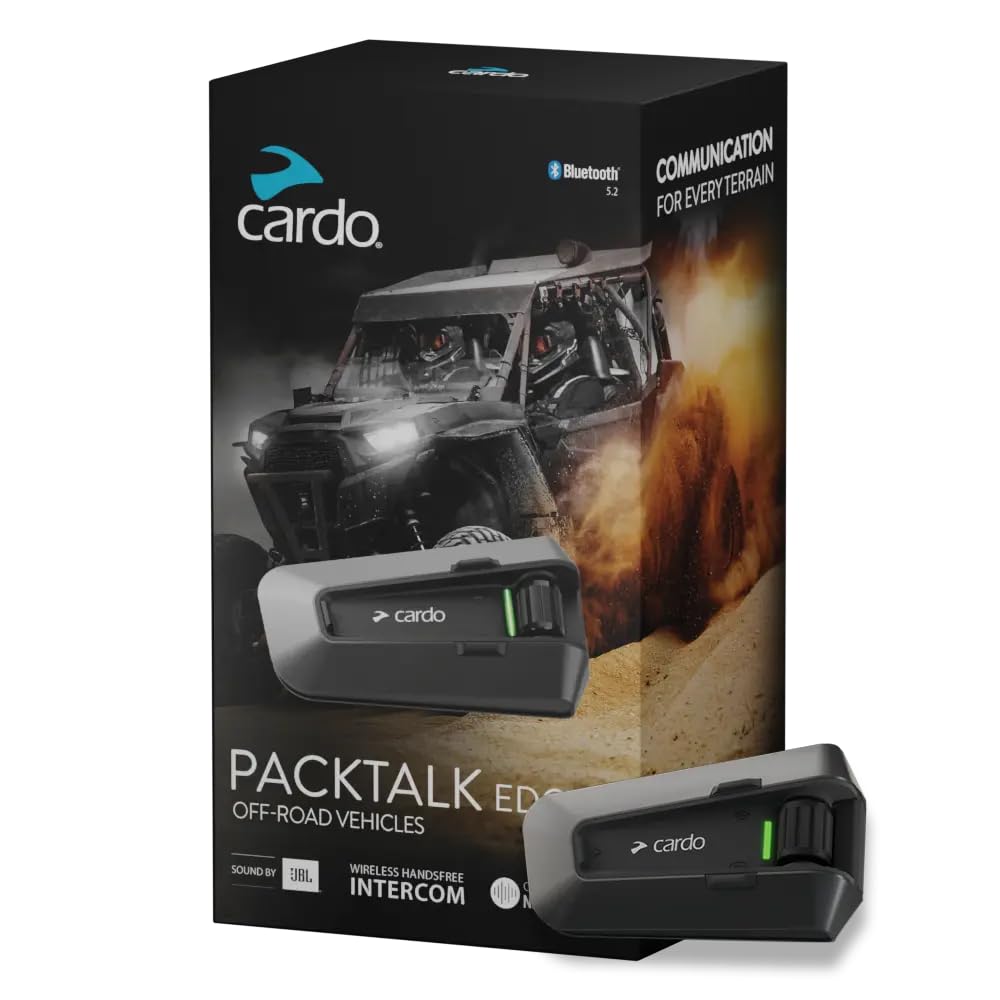 CARDO PACKTALK Edge Geländewagen, Schneemobil, Seite x Seite, ATV-Kommunikation für jeder Terrain, Schwarz