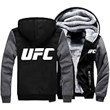 Sweatjacke Herren,U.F.C Warme Winter Hoodie Sweatjacke mit Fleece Innenseite,Windabweisend Dicker Sweatshirts,für Erwachsene-Black B||L