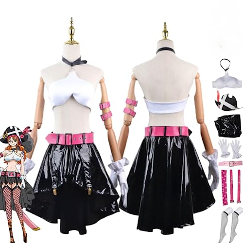 JGZGCG Anime Nami Cosplay Kostüm Outfit Rot Perücke Ohrringe Kinono Full Set Halloween Party Karneval Uniform Ankleide anzug