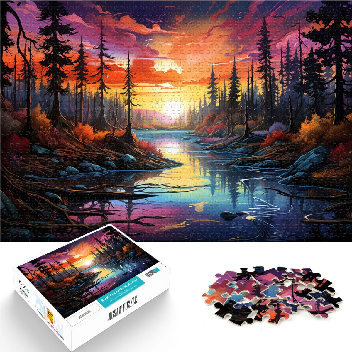 Puzzle zum Verschenken, farbenfrohe psychedelische Sonnenuntergangslandschaft, 1000-teiliges Erwachsene, einzigartige Heimdekoration und Geschenke, 1000 Teile (50 x 75 cm)