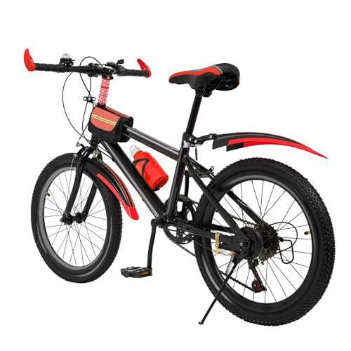 Fridgestea 20 Zoll Mountainbike für Kinder, 7 Gang Kinderfahrräder MTB mit Wasserbecher & Halter, Aufbewahrungstasche, Geschenk für Jungen Mädchen ab 6-12 Jahre (Rot)