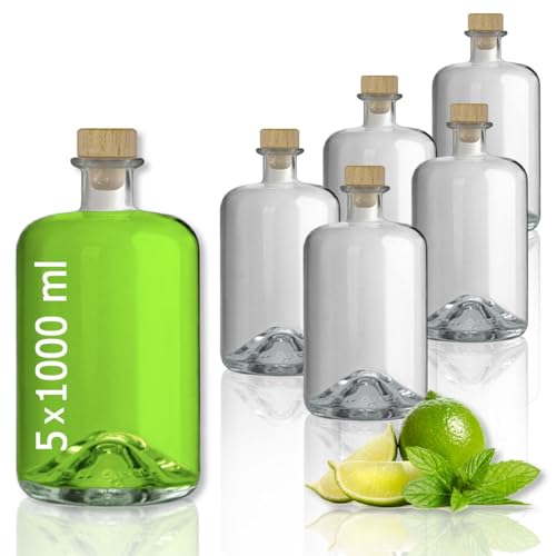 5x Apothekerflasche 1000 ml leer Glas Apotheker Flaschen Essigflaschen Ölflaschen Schnapsflaschen Likörflaschen zum selbst befüllen 1L Apothekerflaschen VERSAND INNERHALB 24 STD!