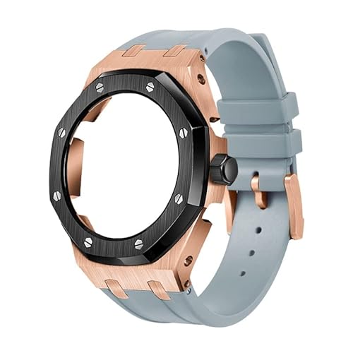 IOTUP GA2100/2110 Uhrenarmband aus Gummi und Edelstahl-Metallgehäuse, kompatibel mit GA2100/2110, verbesserte Metalllünette, Fluorkautschuk-Armband, Einheitsgröße, Achat