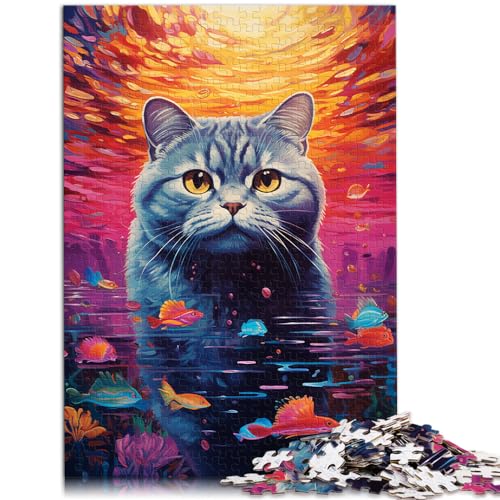 Puzzle zum Verschenken, Britisch Kurzhaarkatze in farbenfroher Landschaft, Puzzle für Erwachsene, 1000-teiliges Holzpuzzle als Geschenk, 1000 Teile (50 x 75 cm)