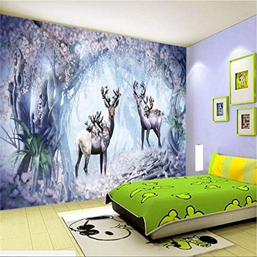 XLMING Nostalgischer Wald Blühender Elch Küche Esszimmer Arbeitszimmer Wohnzimmer TV Hintergrund Wand 3D Tapete-350cm×256cm