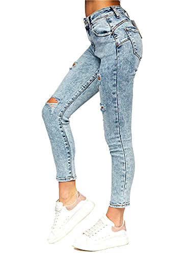 BOLF Damen Jeanshose High Waist Jeans Push Up Jeanspants Sweatpants Used Look Denim TR5819 Blau XL [F6F]