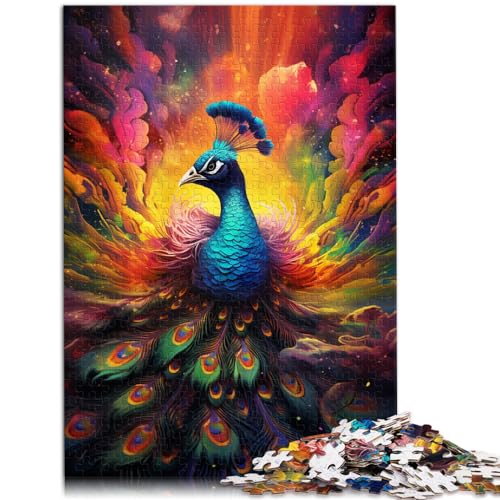 Puzzlespiel Bunter Psychedelischer Pfau 1000-teiliges Puzzle Holzpuzzle Wanddekoration Einzigartige Geburtstags 1000 Teile (50 x 75 cm)