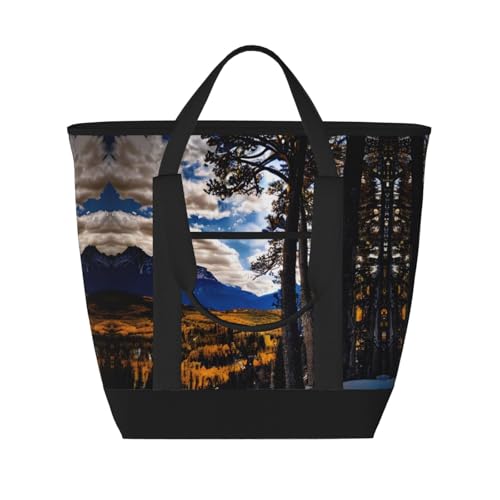 YQxwJL Isolierte Kühltasche mit Rocky Mountain Range-Aufdruck, großes Fassungsvermögen, Einkaufstasche, Reisen, Strand, wiederverwendbare Einkaufstasche für Erwachsene, Schwarz, Einheitsgröße