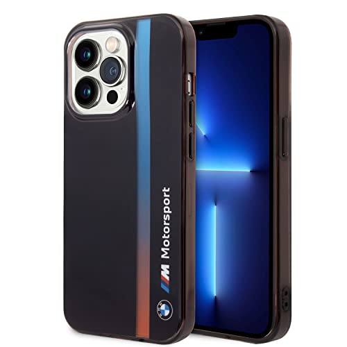 CG MOBILE BMW-Handyhülle für iPhone 14 Pro Max in Schwarz IML-Streifen Fading Tricolor, kratzfestes PC/TPU, bequeme und langlebige Hartschale mit zugänglichen Anschlüssen, Stoßdämpfung und