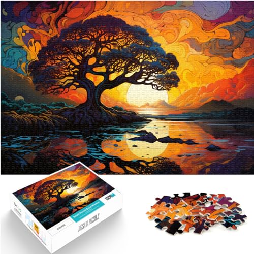 Puzzle | Puzzles Bunte Bäume auf einer Insel im Sonnenuntergang, 1000-teiliges Puzzle, Holzpuzzle, Familienspiele, Weihnachts- und Geburtstagsgeschenke, 1000 Teile (50 x 75 cm)