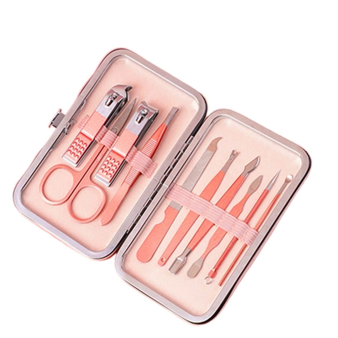 OPKDE Nagelknipser, professionelles Pediküre-Scheren-Set, Nagelhaut, Adler, Haken, Pinzette, Maniküre, Nagelschneider, Werkzeug-Set (Rosa, 10 Stück)