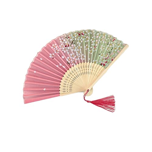 Dekorative Faltfächer, chinesischer japanischer Vintage-Fächer aus Bambusseide, Bastelfächer, im antiken Stil, Faltfächer mit Quaste, rosa, für Frauen, Tanzen, dekoratives Geschenk, Handfächer