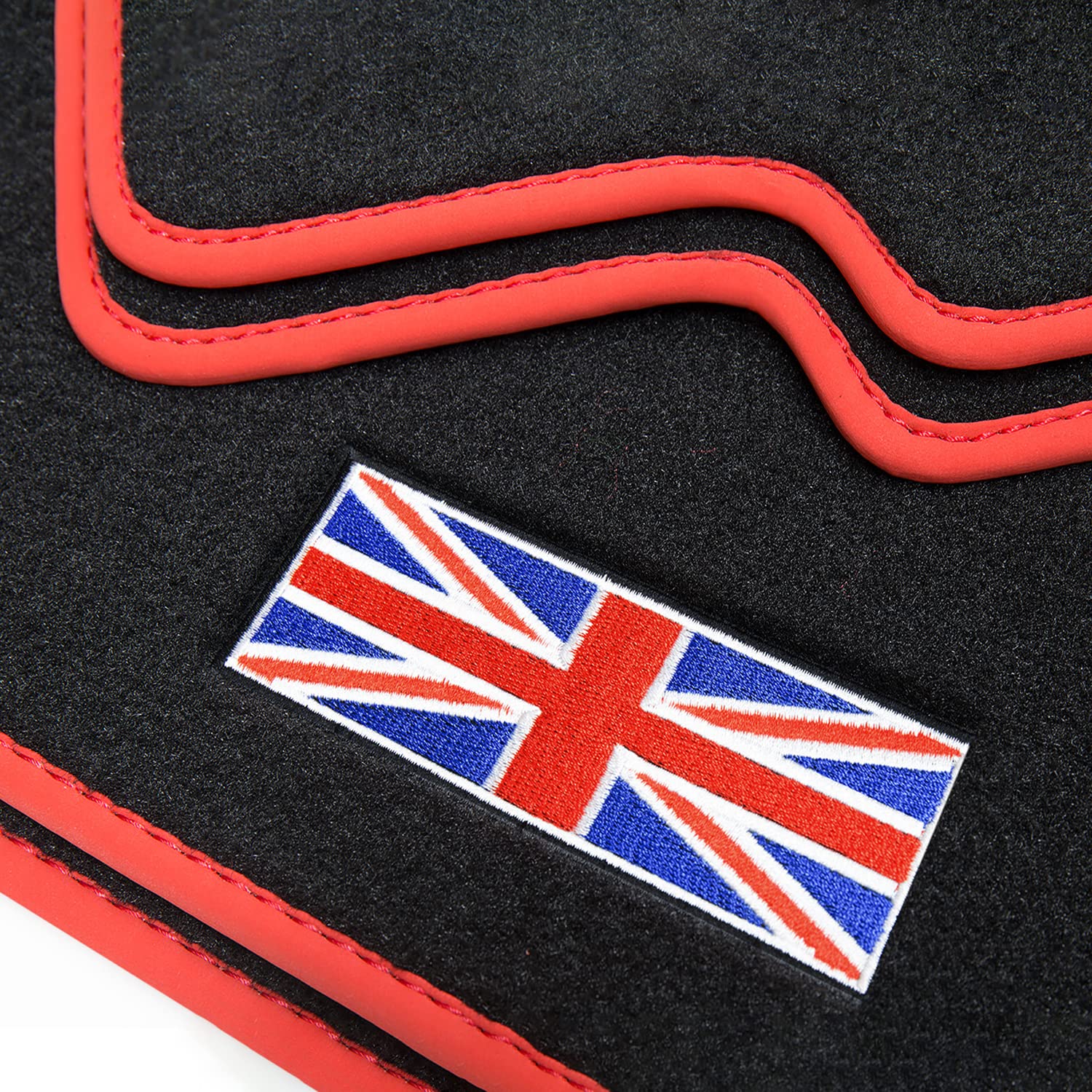 teileplus24 510 Exclusive Union Jack Logo Fußmatten kompatibel mit Mini 1 R50 R53 2001-2006 Ziernähte