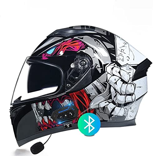 Integralhelm Motorradhelm Helm Motorrad Mopedhelm,mit Bluetooth-Headset,Unisex Offroad Integralhelm Schutzhelm, Cruiser Scooter Vespa Mofa-Helm DOT/ECE-Zertifiziert (Color : H, Größe : M=57-58cm)