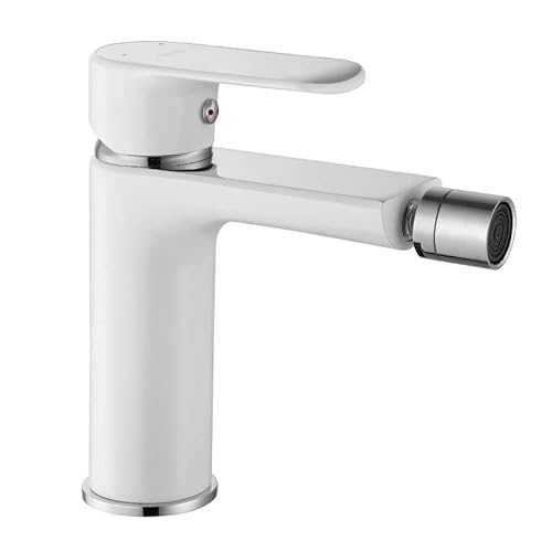 Rea Bidetarmatur BLOOM WHITE CHROM Mischbatterie für Bidet aus Messing Einhand-Bidetbatterie für Toilette Bad WC (Chrom/Weiß)