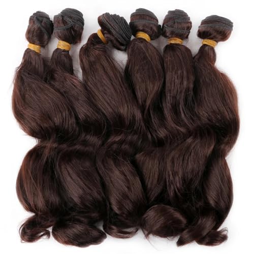 Human Hair Bundles 14/18 Zoll Synthetische Ombre Lockige Webart Bundles Haar 6 Teile/los Natur Braun Farbe Wellenförmige Bundles Haarverlängerungen human hair weave (Size : 6 pcs, Color : #4_14INCHE