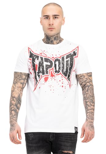 Tapout Herren Splashing T-Shirt, White/Red/Black, XXL