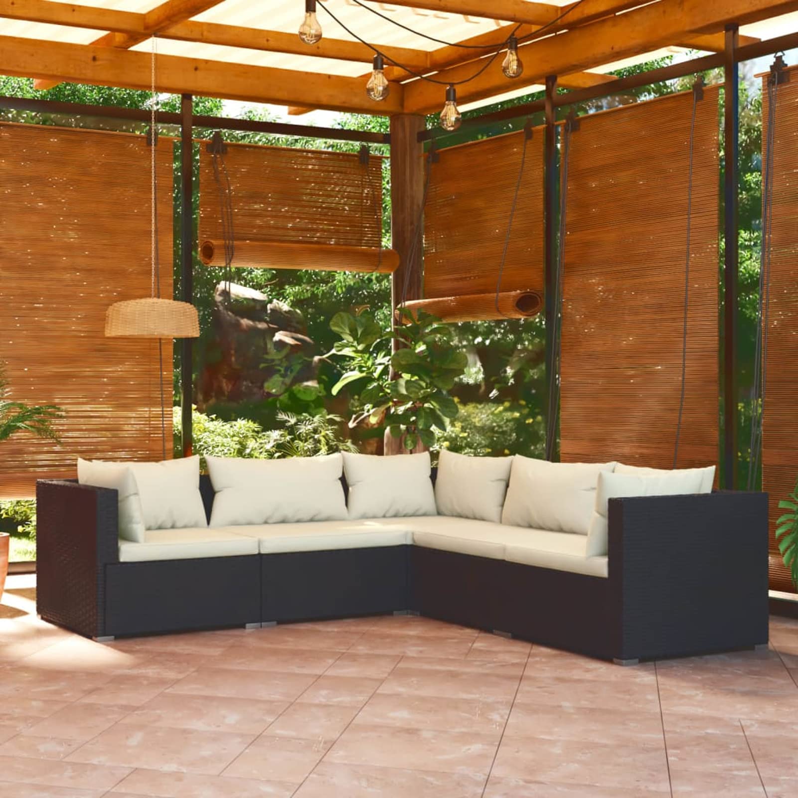 Juroupi 5-tlg. Garten-Lounge-Set mit Kissen TerrassenmöBel Garten LoungemöBel Set Balcony Furniture Lounge MöBel Poly Rattan Schwarz - 3101695