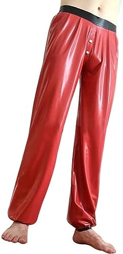 Rote Und Schwarze Sexy Latex-Pyjamahose Mit Knöpfen Vorne Und Gummihose,Schwarz Mit Rot,L