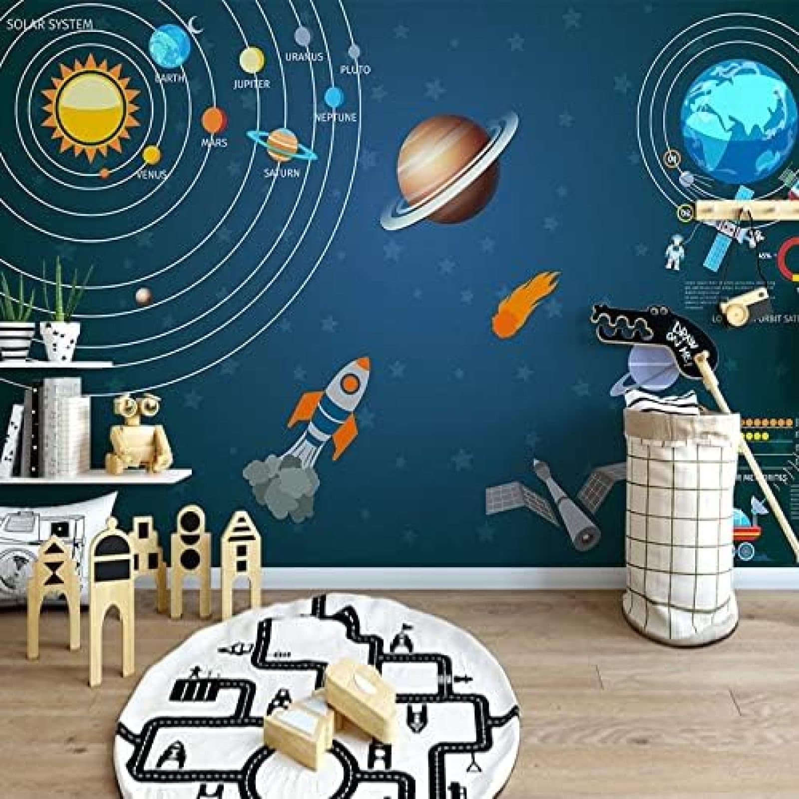 XLMING Handgemalte Cartoon Weltraum Universum Planet Kinderzimmer 3D Tapete Wohnzimmer Sofa Schlafzimmer Esszimmer Home Dekoration Wand-350cm×256cm