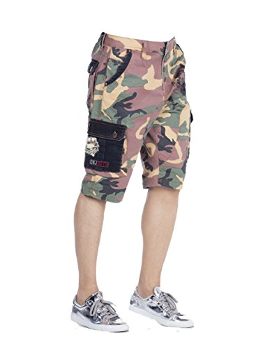 Cipo & Baxx Herren Shorts Camouflage Jeans Kurze Hose Outdoor Freizeit Shorts Bermuda Capri Denim CK154 Camel 31