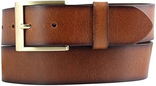 BELTINGER Herren-Gürtel mit goldener Gürtelschnalle Vintage-Look 4 cm | Jeans-Gürtel aus Vollrindleder für Herren 40mm | Mit geschwärzten Kanten | Cognac 95cm