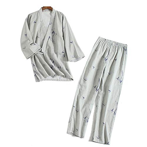 Fancy Pumpkin Hellblau-Japanische Herren Robe Morgenmantel Nachthemd Kimono Pyjamas [Größe L]