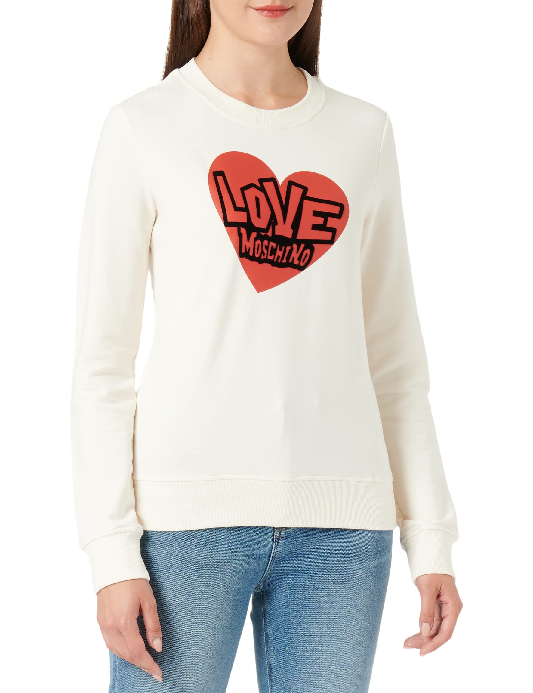 Love Moschino Damen Slim Fit L With Brand Heart Print. Sweatshirt, Cream, 46 EU