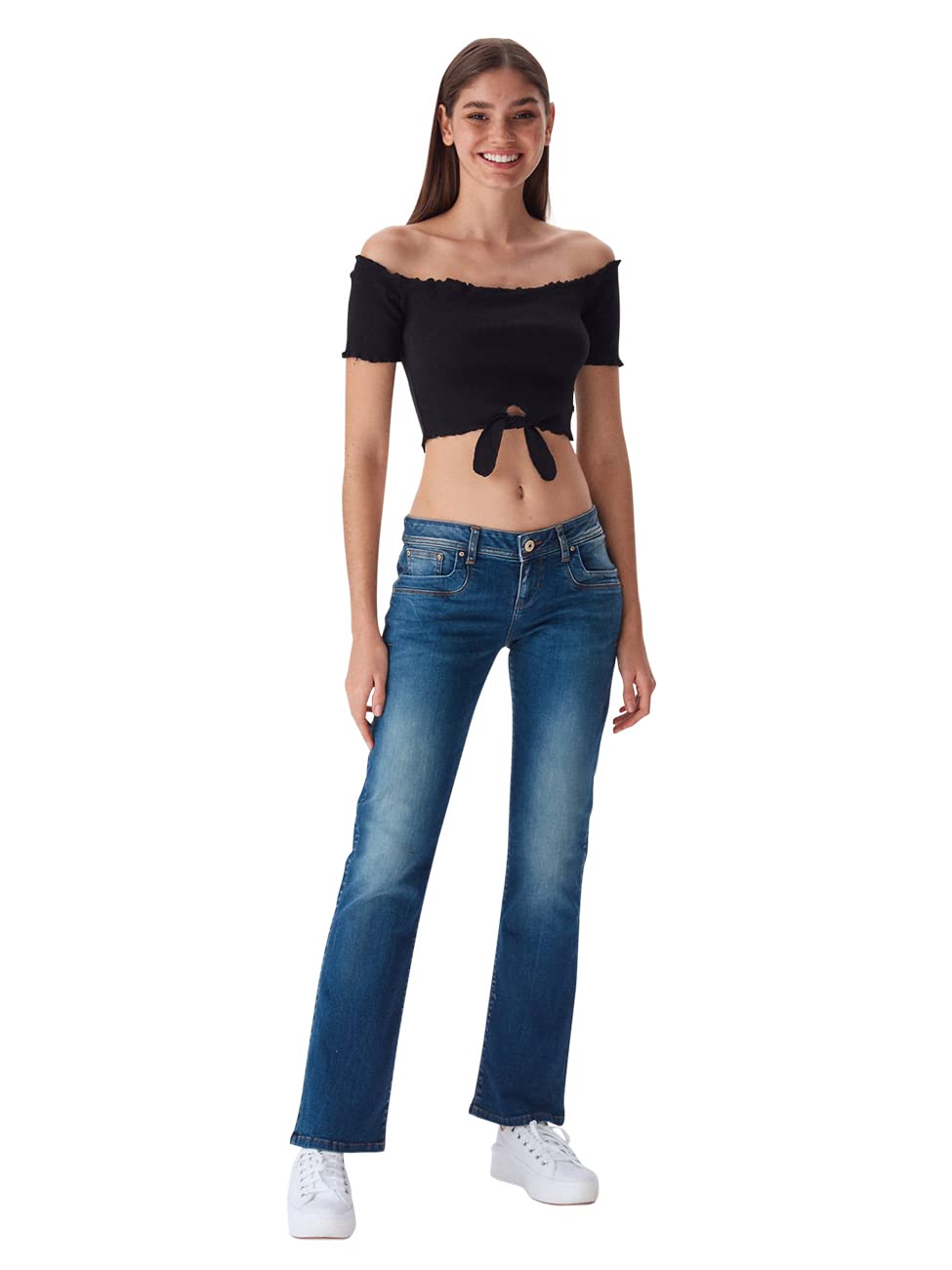 LTB Jeans Damen Jeans Valerie Bootcut Fit Jeanshose Denim Stretch Hose Pants Tiefer Bund Basic Baumwolle Blau w30, Farbe:Live Wash (54342), Größe:30W / 32L