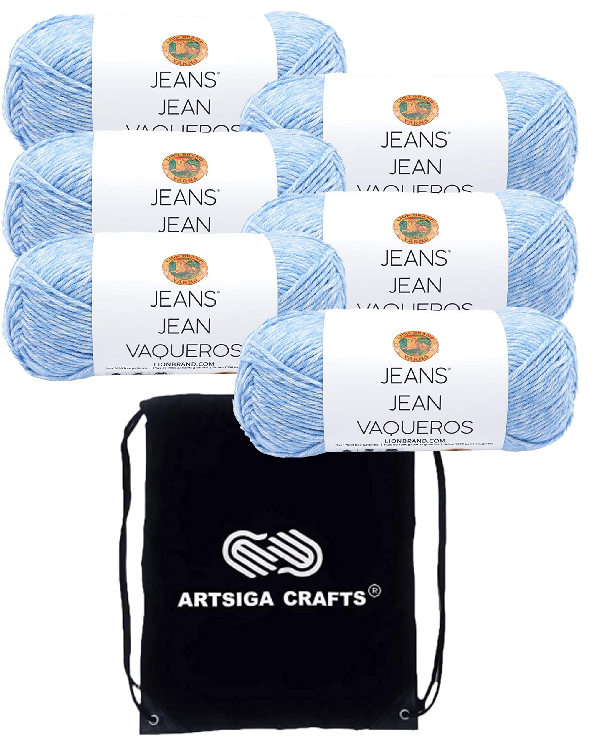 Lion Brand Yarn Lion Brand Jeans Faded 505-105 (6 Knäuel – gleiche Farbstofflos) Kammgarn Nr. 4 Acrylgarn zum Häkeln und Stricken, Bündel mit 1 Artsiga Craft-Projekttasche, 505-105-verblasst, 6-Pack