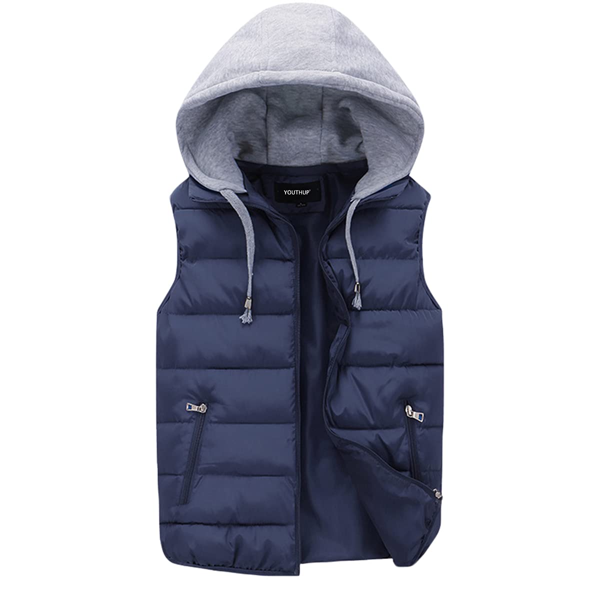 YOUTHUP Herren Steppweste mit Kapuze Leicht Winterweste Outdoor Dicke Freizeit Gilet Ärmellos Jacke Sport Weste, Blau, L