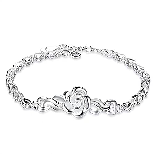 Slider-Armband, Silber-Armband, Damen-Armband aus 925er-Sterlingsilber, modisches, exquisites Rosen-Blumen-Armband, Freundschaftsarmband, Sterling-Silber-Schmuck, Geschenke for Schwestern, Freunde, Pa