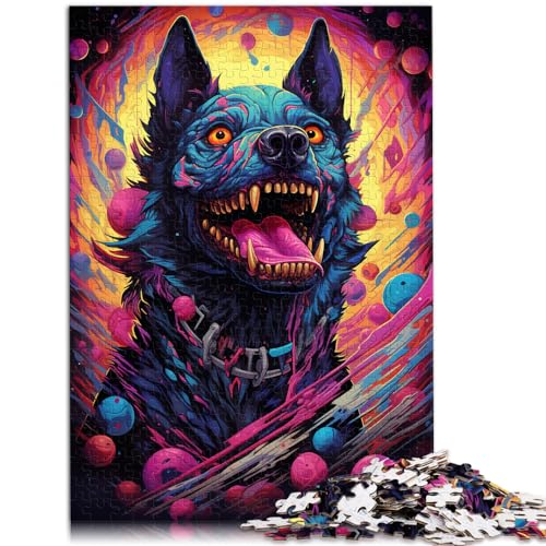 Puzzles Lernspiele Bunter Psychedelischer böser Hund aus der Zukunft Puzzles für Erwachsene 1000 Teile Holzpuzzle Herausforderndes Spiel 1000 Teile (50 x 75 cm)