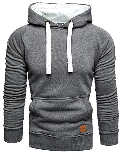 Amaci&Sons Herren Basic Kontrast Kapuzenpullover Sweatjacke Pullover Hoodie Sweatshirt 1-04027 Anthrazit XL