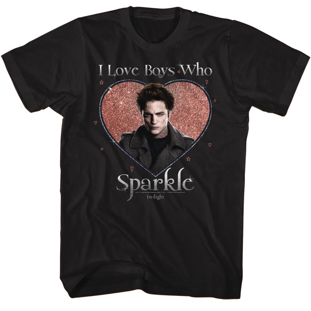 Twilight T-Shirt I Love Boys Who Sparkle Erwachsene Kurzarm T-Shirts Twilight Filme Grafik Tees, Schwarz, XL