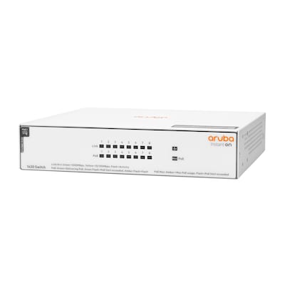 Aruba Instant On 1430 8-Port Gb Unmanaged PoE Switch | 8-Port Class 4 PoE (64W) - 8X 1G Ports | Fanless | EU Europe Cord (R8R46A#ABB)