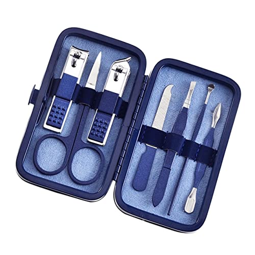 OPKDE Nagelknipser, professionelles Pediküre-Scheren-Set, Nagelhaut, Adler, Haken, Pinzette, Maniküre, Nagelschneider, Werkzeug-Set (Blau, 7-teilig)