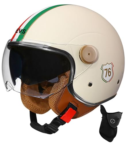 Offener Helm, Motorrad-Halbhelm, DOT/ECE-Zugelassener Motorrad-Sturzhelm Mit Sonnenblende, Retro-Vintage-Stil, Motorrad-Vespa-Jet-Helm Für Kinder, Jugendliche, Männer Und Frauen 9,L 58-59cmn