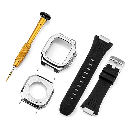 KANUZ Edelstahlarmband für Apple Watch, Armbandmodifikation, 45 mm, 44 mm, 41 mm, Metall-Mod-Kit-Set für iWatch Serie 8, 7, 6, SE, 5, 4, 3, 2, 1 (Farbe: Silber-B, Größe: 45 mm)